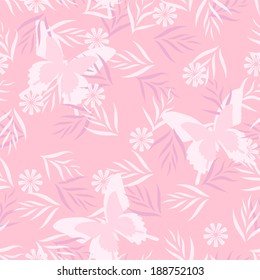 vector seamless flower background with butterflies