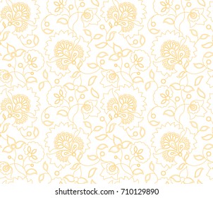 Vector seamless flower indian style pattern on white background