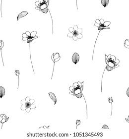 Vector seamless flower monochrome pattern