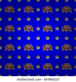 Vector seamless flower ornament pattern for printing on fabric or paper. Hand drawn background in blue and green colors. Elements for your design.