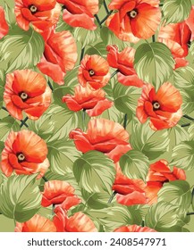 Vector seamless flower pattern. Cute floral pattern with  flowers and leaves.