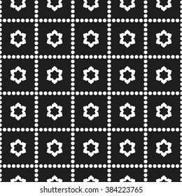 Vector Seamless flower pattern. Dots pattern. Floral background. Ethnic background. Textile, paper background. Abstract Black and White Background. Geometric Circle Pattern. Vector Regular Texture.