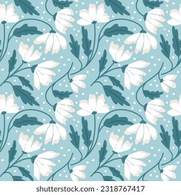 Vector seamless flower pattern. Minimalistic style composition in pastel colors.