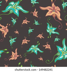 Vector seamless flower pattern on dark background