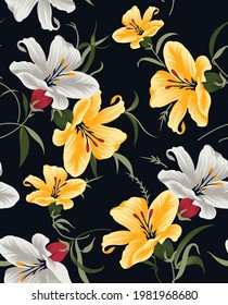 vector seamless  flower pattern on green