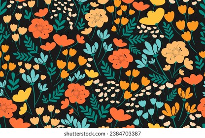 Vector seamless flower patterns. Summer flowers. Simple flat modern drawing. Floral texture collection for textile and fashion design. Spring botanical print.