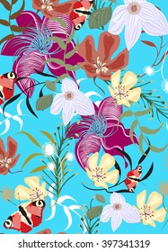 Vector seamless flower pettern retro texture