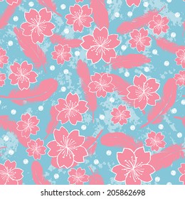vector seamless flowers, feathers, dots print
