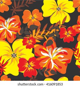 Vector seamless flowers and floral pattern illustration