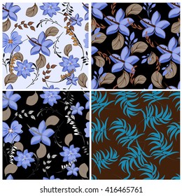 Vector seamless flowers and floral pattern illustration