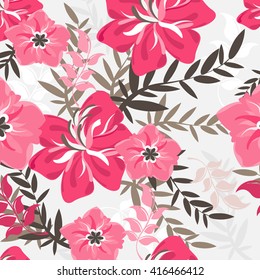 Vector seamless flowers and floral pattern illustration