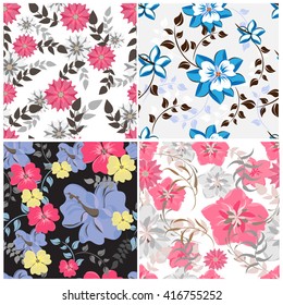 Vector seamless flowers and floral pattern illustration