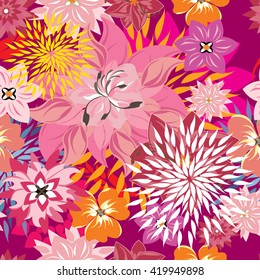Vector seamless flowers and floral pattern illustration