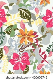 Vector seamless flowers and floral pattern illustration