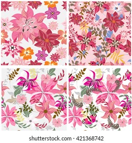 Vector seamless flowers and floral pattern illustration