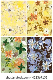 Vector seamless flowers and floral pattern illustration