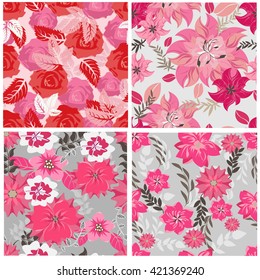 Vector seamless flowers and floral pattern illustration