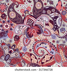Vector seamless flowers pattern. Paisley wallpaper