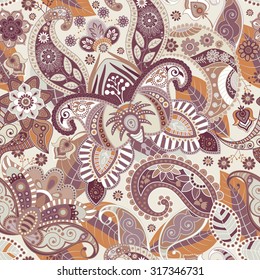 Vector seamless flowers pattern. Paisley wallpaper