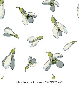 Vector seamless flowers pattern with snowdrops