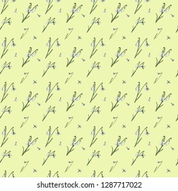 Vector seamless flowers pattern with snowdrops