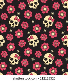 vector seamless with flowers and skulls