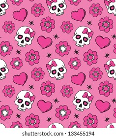 Vector sin costuras con flores y calaveras