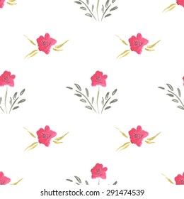 Vector Seamless  Flowers Watercolor Pattern. Floral pattern with of red floral on white background. Background for your design web pages, wedding invitations, save the date cards, scrapbook and etc