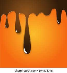 vector seamless flowing melted chocolate isolated on orange background