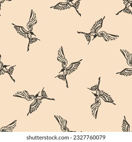 Vector seamless flying little birds of paradise conversation pattern. Romantic humming-bird, colibri background allover print design - Vector