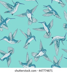 vector seamless flying little birds of paradise conversation pattern, spring summer time, gentle romantic humming-bird, colibri background allover print design