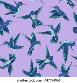 vector seamless flying little birds of paradise conversation pattern, spring summer time, gentle romantic humming-bird, colibri background allover print design