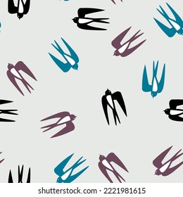 Vector seamless flying little swallows  birds of paradise conversation pattern, spring summer time, gentle romantic humming-bird, colibri background allover print design - Vector