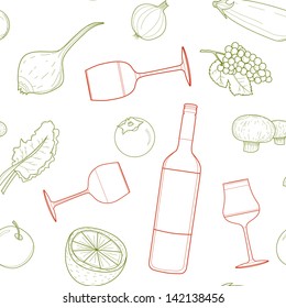 Vector seamless food and drinks background pattern