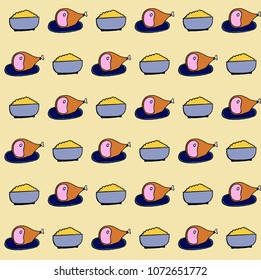 Vector seamless food pattern chicken ham, plate with garnish