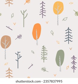 Vector seamless forest pattern, autumn trees 