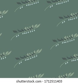Vector seamless forest pattern with lilies of the valley. Dark green background