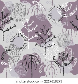 Vector seamless forest pattern. Useable for textiles, wrappers, posters, stickers, prints, wallpapers, surface design.