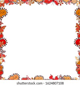 Vector. Seamless. Foursquare frames doodles. Picture in white, red and orange colors.