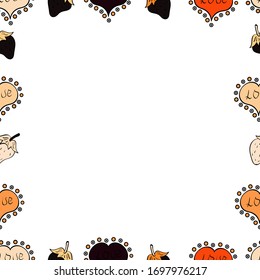 Vector. Seamless. Foursquare frames doodles. Picture in white, black and beige colors.