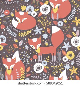 Vector seamless foxes pattern