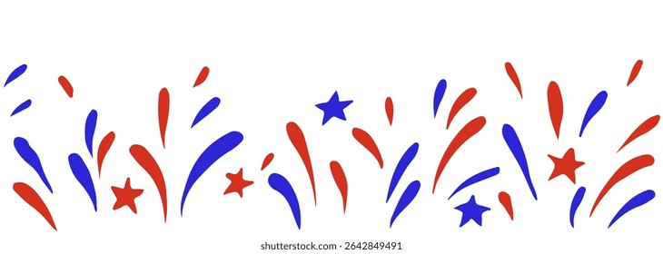 Vector seamless frame of fireworks and stars for American Independence Day.