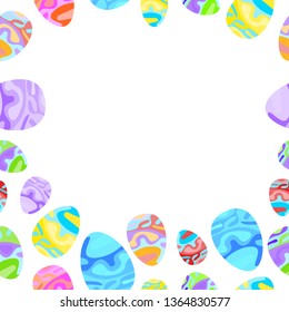 Vector seamless frame gentle pattern with decorative eggs. Easter holiday blue background for website, printing on fabric, gift wrap and wallpapers