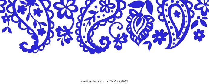 vector seamless frame, frame with oriental monochrome paisley pattern on white background