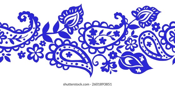 vector seamless frame, frame with oriental monochrome paisley pattern on white background