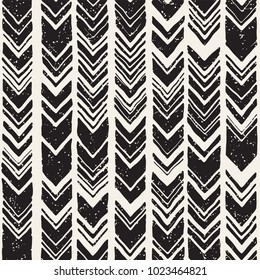 Vector seamless freehand pattern. Doodle monochrome print with hand drawn chevron texture. Trendy graphic design.