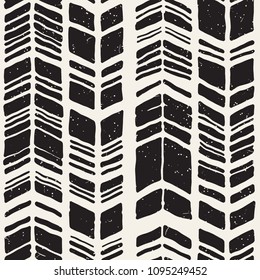 Vector seamless freehand pattern. Doodle monochrome print with hand drawn chevron texture. Trendy graphic design.