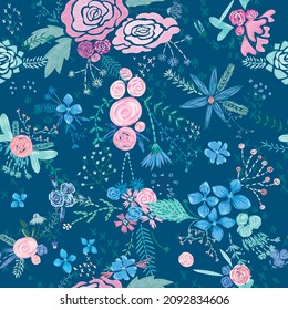 Vector seamless fresh floral stitching handmade texture
Embroidery pattern with garden flowers and herbs for vintage textile design