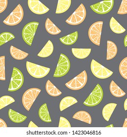 vector seamless fruit citrus summer pattern with lemon, orange, grapefruit, pomelo, lime slices