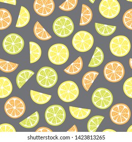 vector seamless fruit citrus summer pattern with lemon, orange, grapefruit, pomelo, lime slices